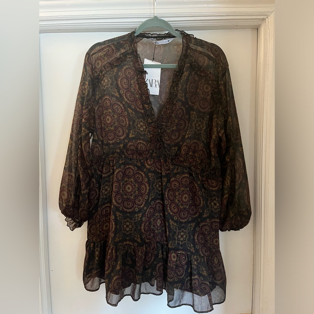Zara ruffle printed mini dress